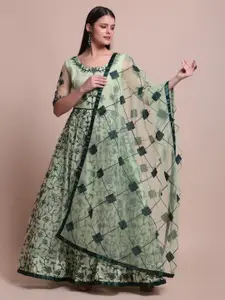 Atsevam Green Embroidered Semi-Stitched Dress Material