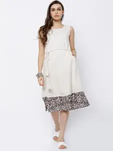 Vishudh Women White Solid A-Line Dress