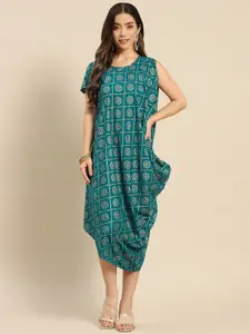 MABISH by Sonal Jain Asymmetric Cowl Hem Ethnic Motifs Midi Dress