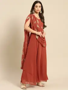 MABISH by Sonal Jain Rust Layered Georgette Maxi Dress With Dupatta Drape