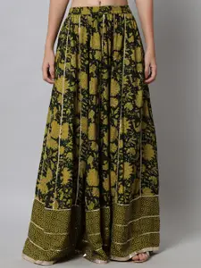 KALINI Women Green Printed Flared Maxi Skirt