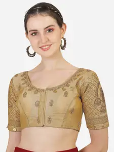 PUJIA MILLS Women Beige Embroidered Saree Blouse