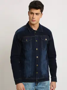 VOXATI Men Blue Washed Denim Jacket