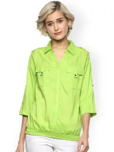 Harpa Women Green Solid Shirt-Style Top