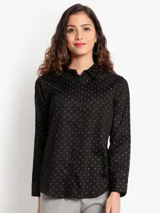 Indietoga Women's Plus Size Black Printed Slim Fit Cotton Formal Shirt