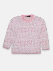 CHIMPRALA Girls Pink & White Floral Printed Pullover