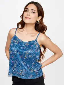 AND Women Blue Polyester Floral Print Top