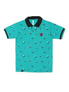 earth conscious Boys Green & Black Printed Polo Collar T-shirt