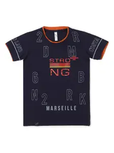 earth conscious Boys Navy Blue Typography Printed T-shirt