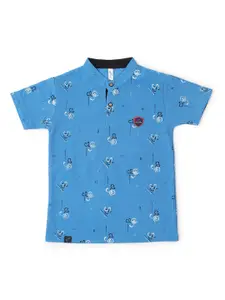 earth conscious Boys Blue Printed Henley Neck Applique T-shirt
