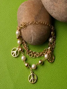 Jewelz Women Gold-Plated & White Charm Bracelet