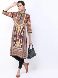 Vishudh Women Brown & Orange Abstract Printed Kurta