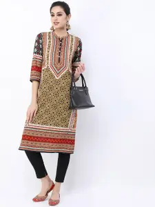 Vishudh Women Beige & Red Geometric Printed Kurta