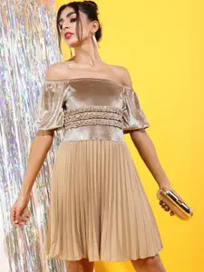 Tokyo Talkies WOMEN Gold Off-Shoulder Dress