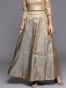 Libas Women Grey & Golden Ethnic Motifs Woven Design Ethnic Skirt