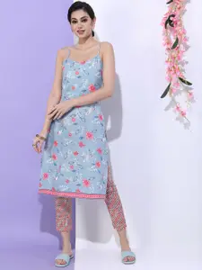 Vishudh Women Blue Floral Printed Kurta