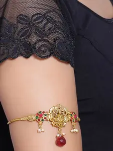 Sanjog Women Gold-Plated & Red Brass Kundan Temple Armlet Bracelet