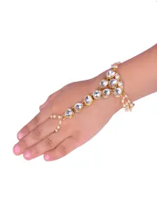 Sanjog Girls Gold-Toned Brass Kundan Gold-Plated Ring Bracelet