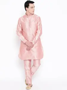 SG LEMAN Men Peach-Coloured Raw Silk Kurta with Trouser