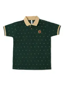 earth conscious Boys Olive Green Sports Printed Polo Collar T-shirt