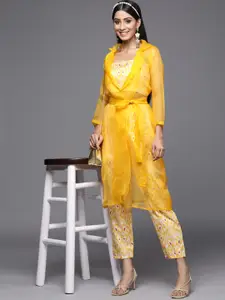 Indo Era Women Yellow Ikat Printed Fusion Co-Ord Set Comes with a Jacket