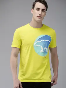 THE BEAR HOUSE Ardor Edition Men Yellow Pure Cotton Brand Logo Printed Slim Fit T-shirt