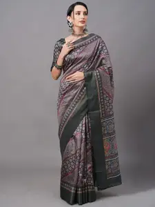 Mitera Black & Pink Ethnic Motifs Linen Blend Bagh Saree