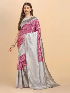 Fashion Basket Pink & Silver-Toned Woven Design Saree