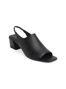 ECCO Women Elevate Squared Contemporary Leather Block Heels Peep-Toe Mules