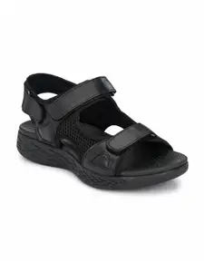 Delize Men Black Leather Comfort Sandals
