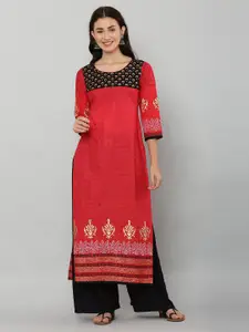 EZIS FASHION Women Red & Black Ethnic Motifs Printed Pure Cotton Kurta