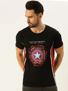 VEIRDO Men Black Round Neck Printed Captain America T-shirt
