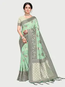 Rekha Maniyar Green & Grey Woven Design Zari Silk Blend Banarasi Saree