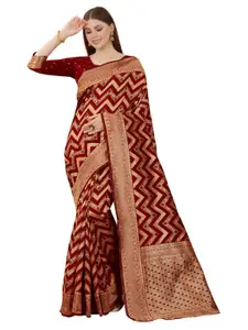 MOKSHA DESIGNS Maroon & Gold-Toned Woven Design Zari Pure Silk Paithani Saree