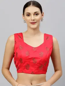 Fab Dadu Women Pink Printed V-Neck Saree Blouse