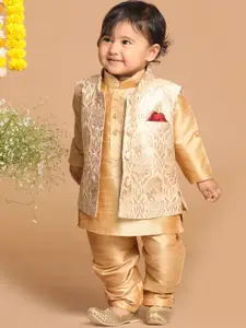 VASTRAMAY Boys Regular Silk Blend Kurta With Pyjamas and Woven Nehru Jacket