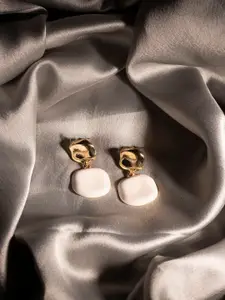 Jewelz Women Gold-Plated & White Geometric Drop Earrings