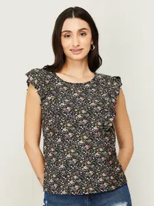 Fame Forever by Lifestyle Navy Blue Floral Print Top