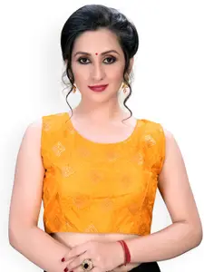Fab Dadu Women Yellow Jacquard Woven Design Saree Blouse