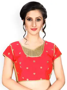 Fab Dadu Peach Embroidered Phantom Silk Saree Blouse