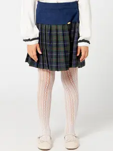 One Friday Girls Navy Blue Checked A-Line Knee-Length Skirts