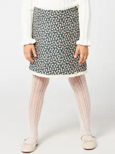 One Friday Girls Grey Floral Print A-line Knee-Length Skirts