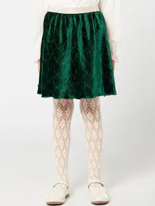 One Friday Girls Green Solid A-Line Knee-Length Skirt