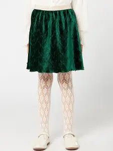 One Friday Girls Green Self Design A-line Knee-Length Skirts