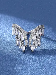 Yellow Chimes Silver-Plated & White Crystal-Studded Wings Shaped Finger Ring