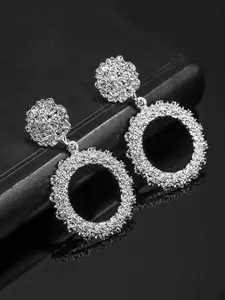 Yellow Chimes Silver-Toned Contemporary Drop Earrings