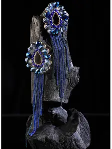 Yellow Chimes Women Blue Tear Drop Shaped Crystal Contemporary Drop Earrings