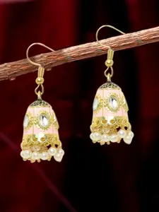 OOMPH Women Pink Dome Shaped Jhumkas Earrings