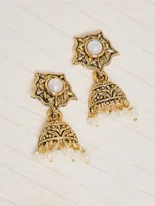 OOMPH Gold-Toned Floral Jhumkas Earrings