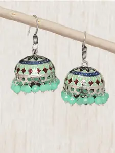 OOMPH Green Oxidised Dome Shaped Meenakari Jhumkas Earrings